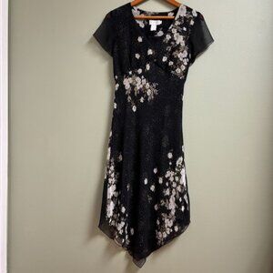 VTG Whimsigoth Y2K Babydoll Asymmetric Midi Dress Size 6 Dark Romantic 90s Sheer